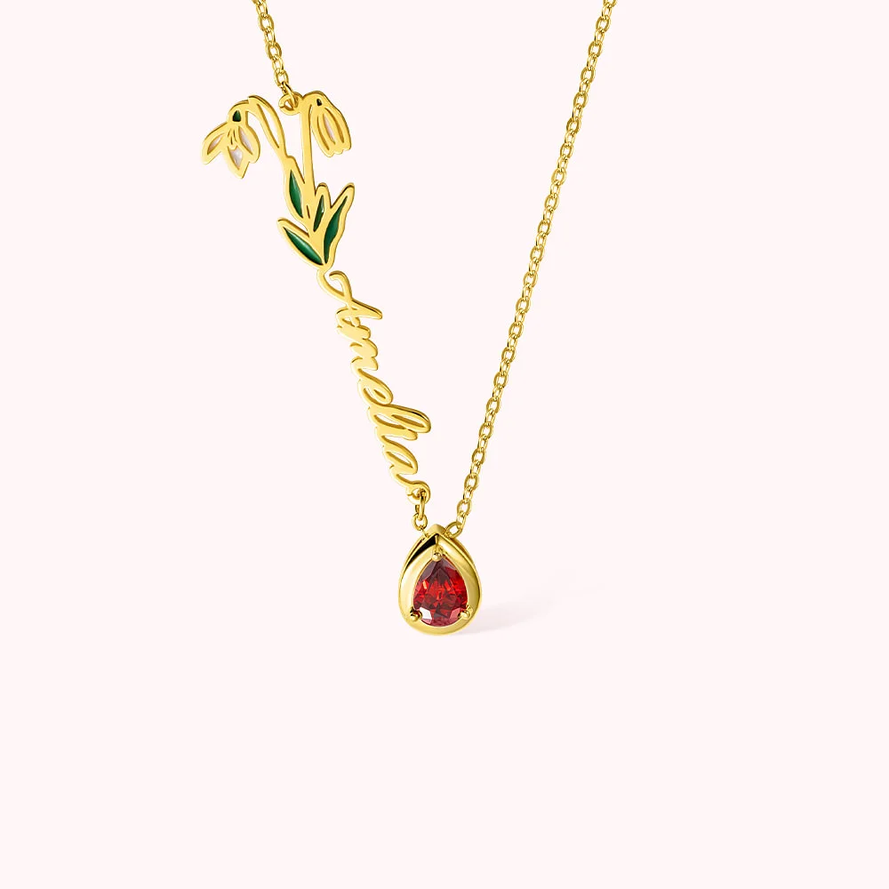 Personalized Necklace for Women with Stone Name and Birth Flower Birthday Gift - Rosegold