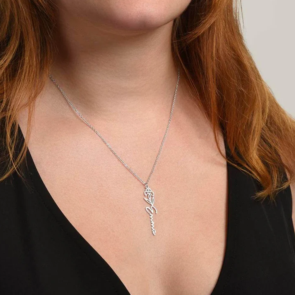 To My Wife - Birth Flower Name Necklace