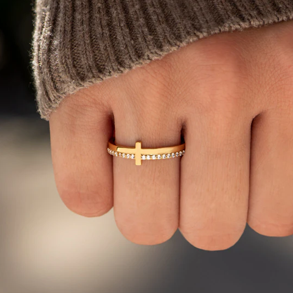 Dear Daughter - Never Quit Golden Cross Ring