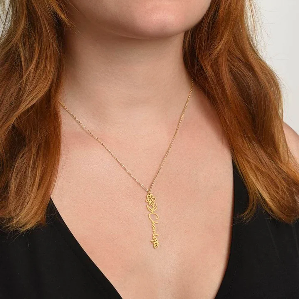 To my Queen - Birth Flower Name Necklace