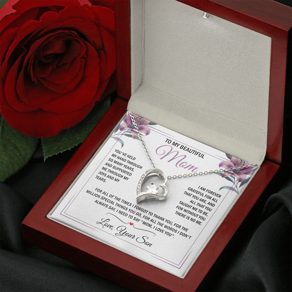 To My Mom - Without You There is No Me - Heart Necklace