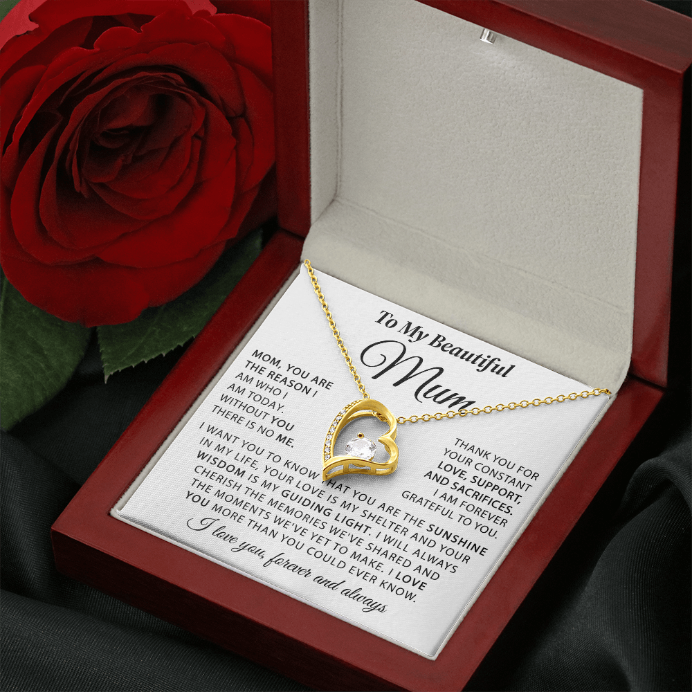 To My Beautiful Mum - The Sunshine in My Life - Heart Necklace
